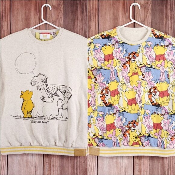 Vintage 90s Disney Winnie The Pooh Adult Size Large Reversible Sweatshirt - Picture 1 of 16